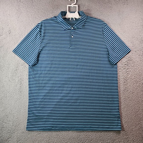 Charles Tyrwhitt Polo Shirt Men XXL Short Sleeve Navy Blue Green Striped‎ - Picture 1 of 11